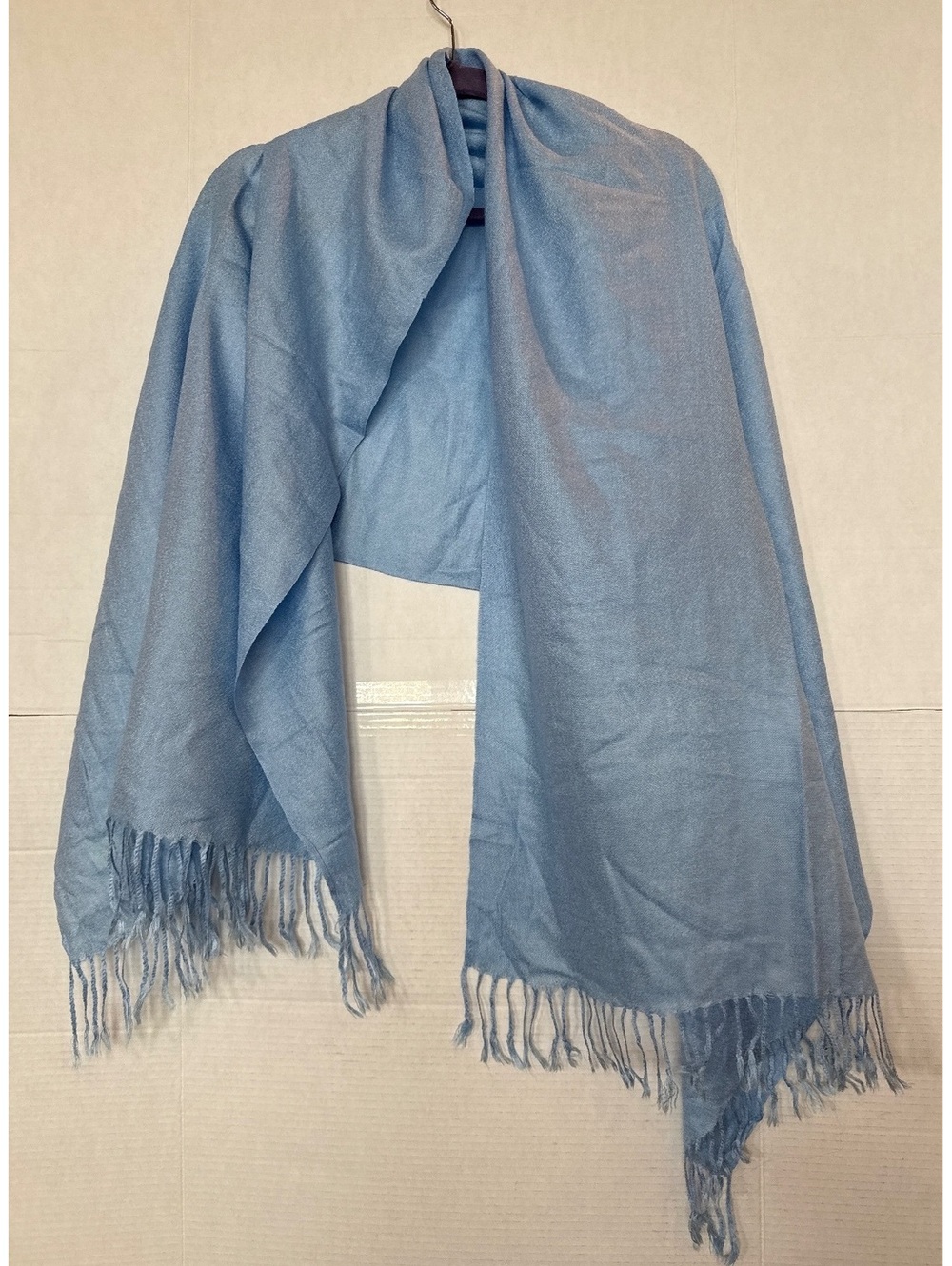 Light Blue Pashmina Shawl Wrap with Fringes